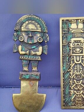 Vintage Peruvian Inca Tumi Brass Bronze Wall Plaques Heavy Metal Decor Lot